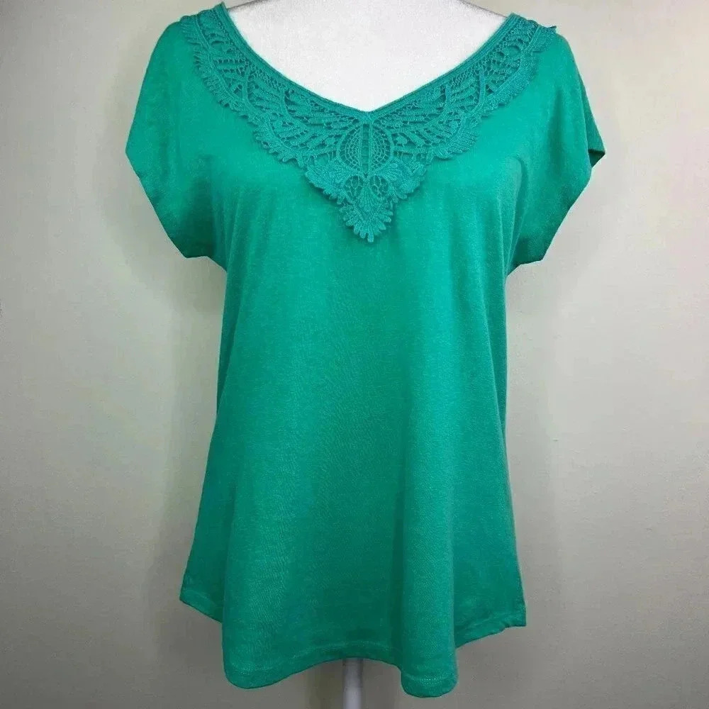 Gap V-Neck Cap Sleeve Turquoise Lace Detail Top - Spring - Summer - Tie Back - S